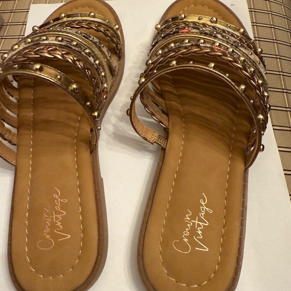 Women's Gold and Brown Sandals - Picture 4 of 8